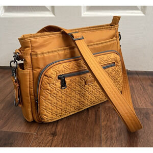 LUG Copper Brown Shimmy SE Multi Pocket Organizer Crossbody Purse Shoulder Bag